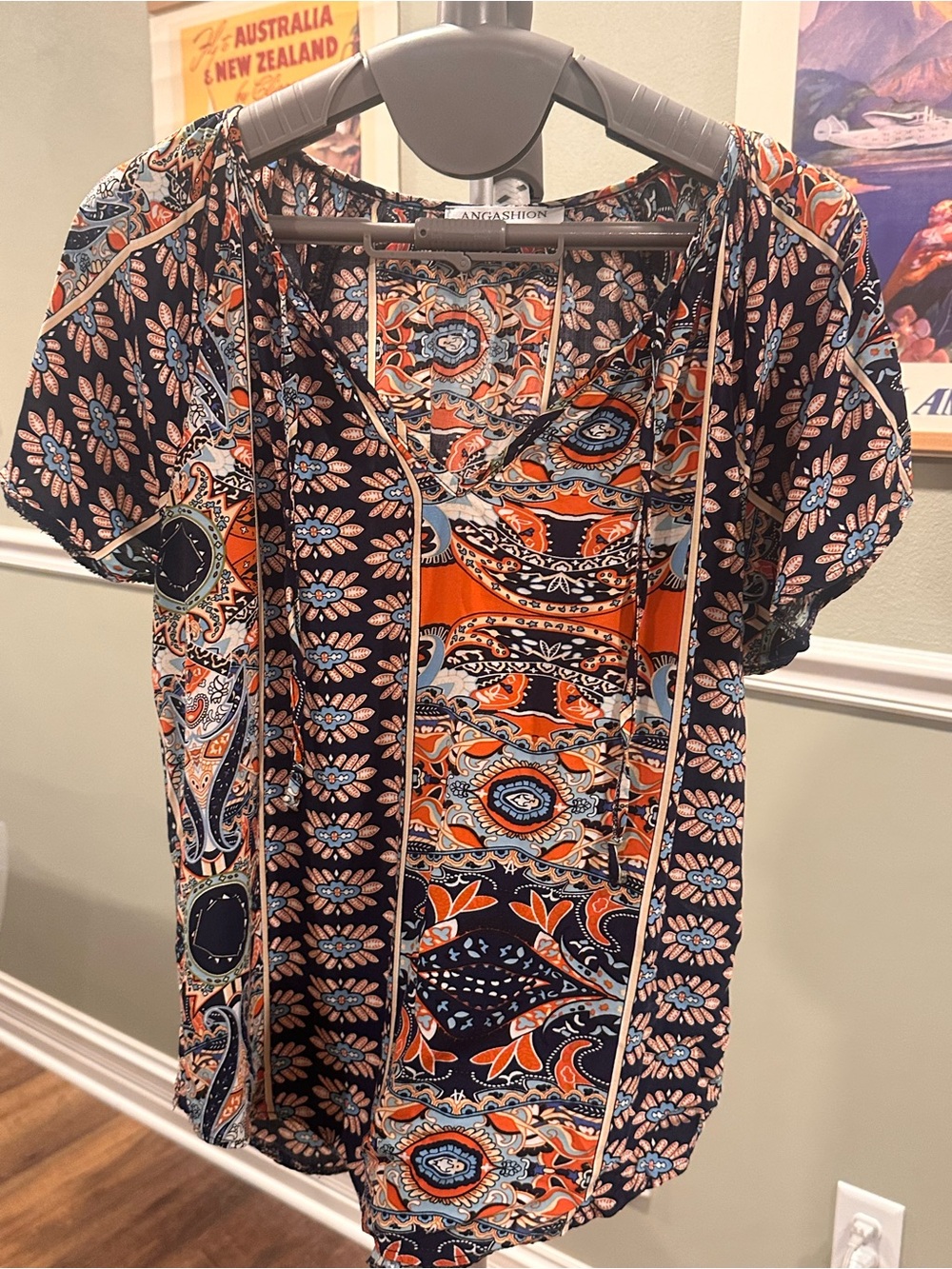 Boho Print V-Neck Blouse